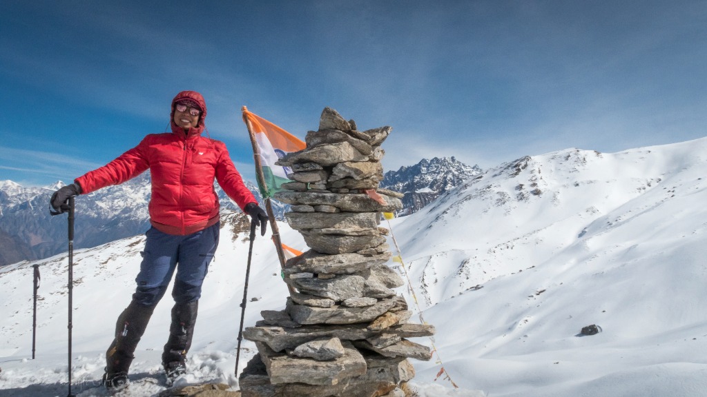 Ranjana Soni Red Jacket Summit Cairn